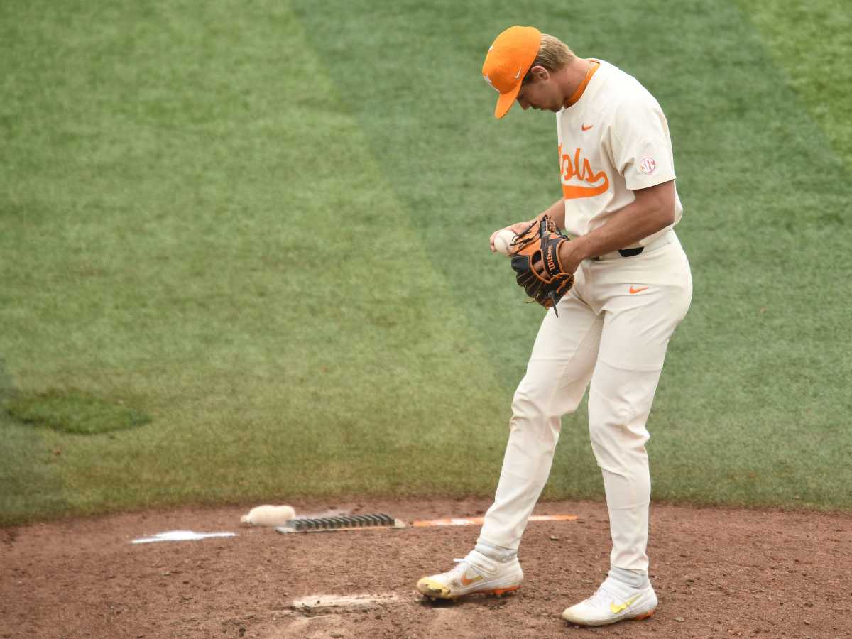 Tennessee pitcher Ben Joyce (44) on the mound to pitch against Alabama during an NCAA baseball game in Knoxville, Tenn. on Sunday, April 17, 2022. Kns Us Base Alabama