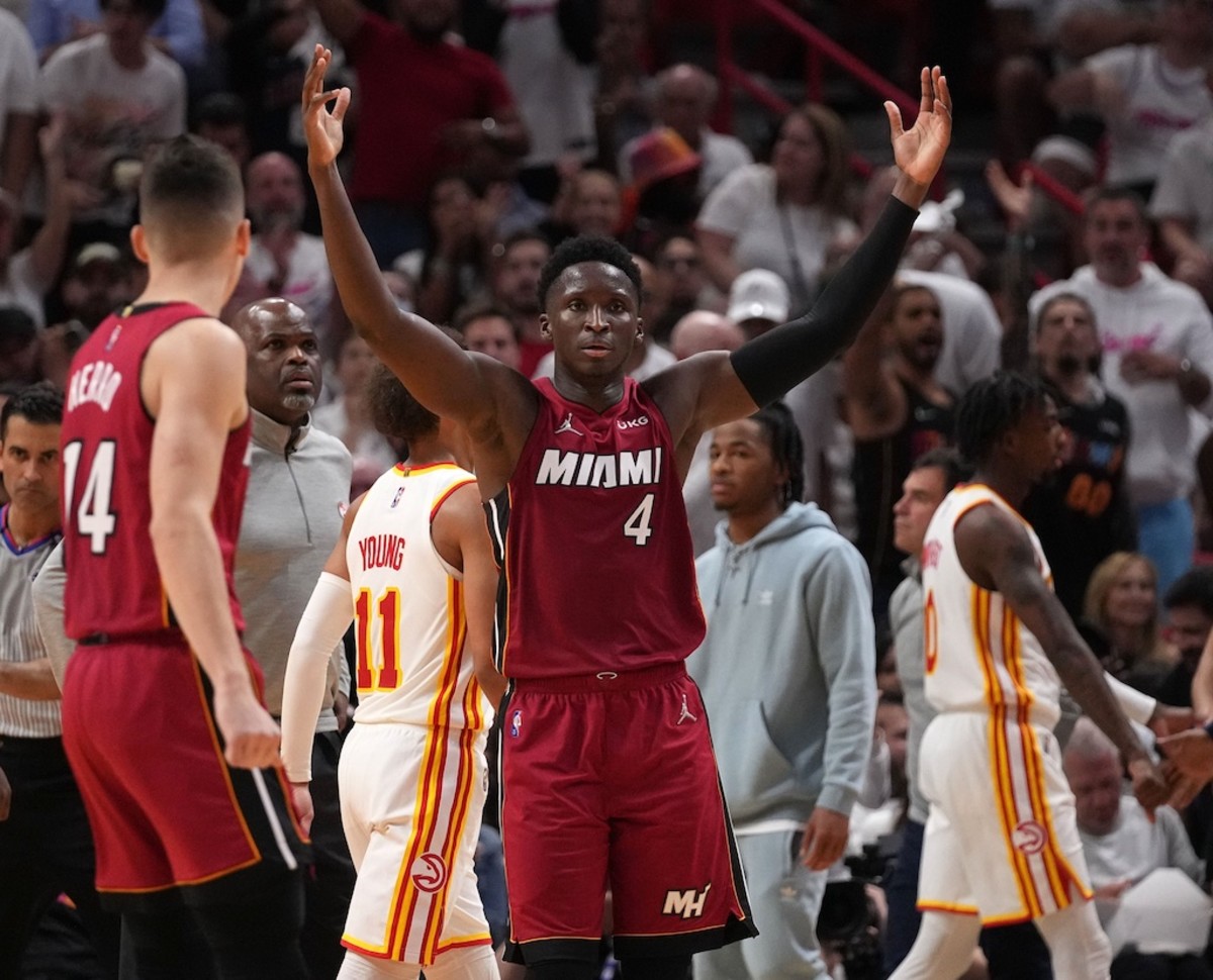 Heat guard Victor Oladipo scores 23 points in helping the Heat dispose of the Hawks Tuesday night.