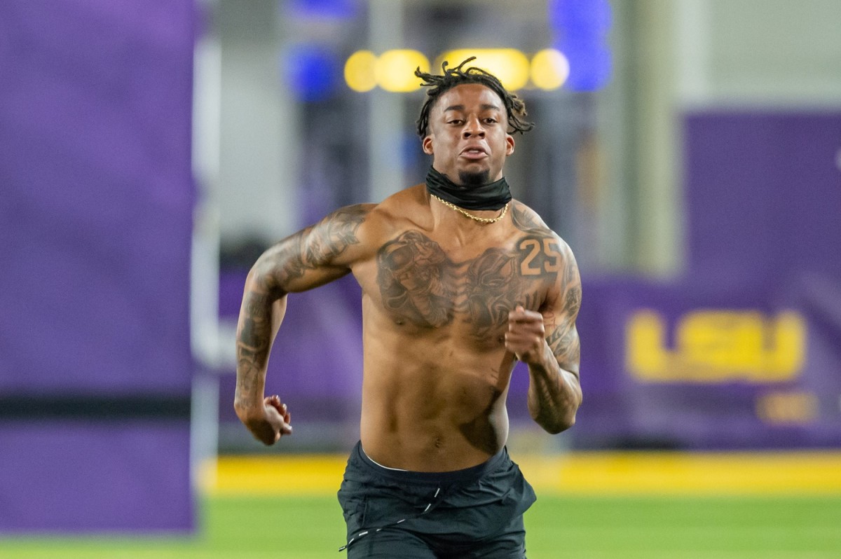 Cordale Flott at the LSU Pro Day. Wednesday, April 6, 2022.