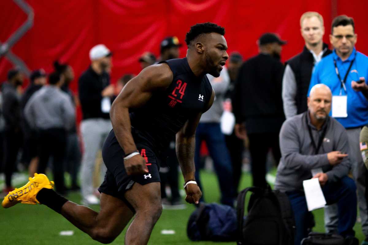Cincinnati Bearcats running back Jerome Ford (24) runs a drill during Cincinnati Football Pro Day, Thursday, March 24, 2022, at the Sheakley Athletic Complex in Cincinnati. Cincinnati Football Pro Day 113