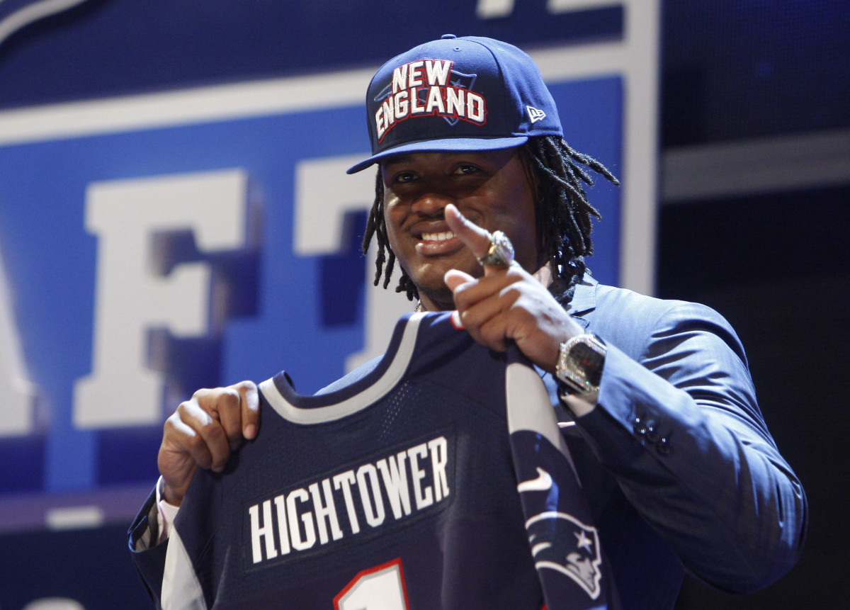 Dont'a Hightower (Alabama) is introduced as the number twenty-five overall pick to the New England Patriots in the 2012 NFL Draft at Radio City Music Hall.