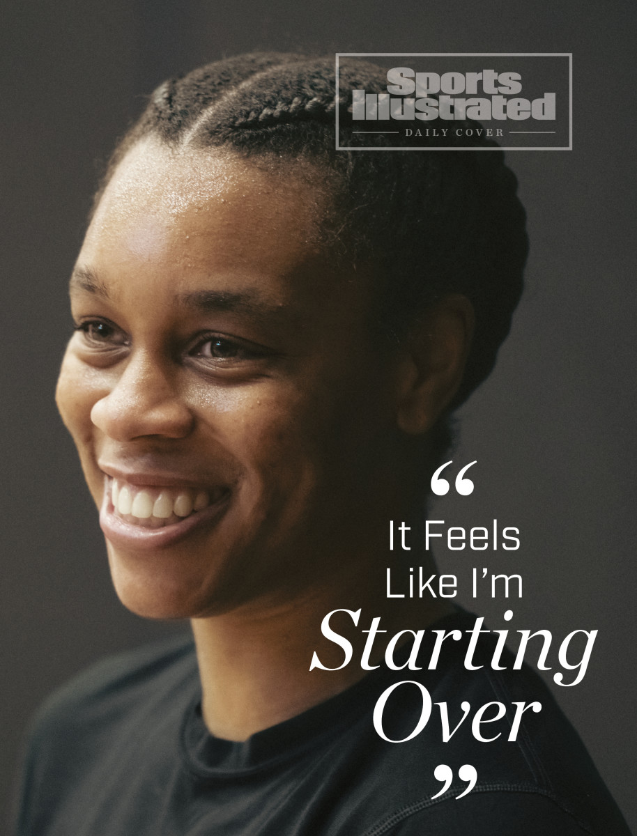 New York Liberty guard AD smiling next to the words “It Feels Like I’m Starting Over”