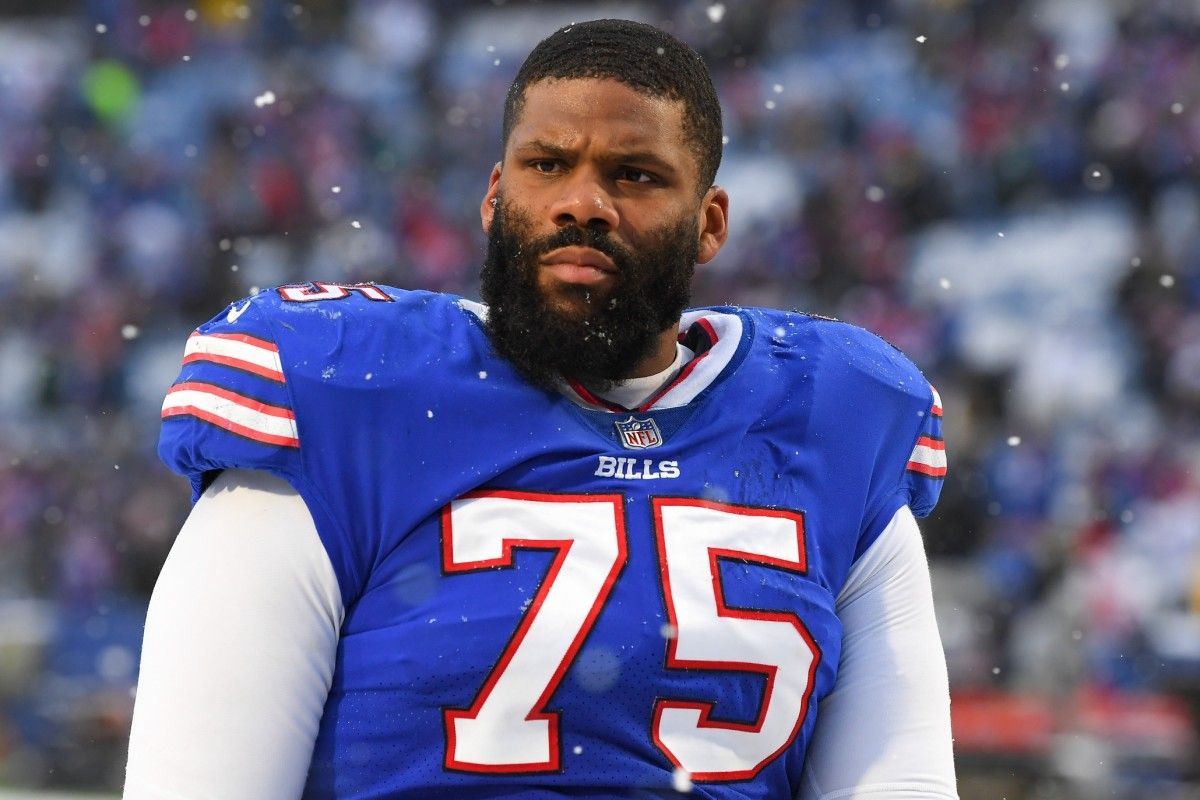 Buffalo Bills offensive tackle Daryl Williams (75) following the game against the Atlanta Falcons at Highmark Stadium.