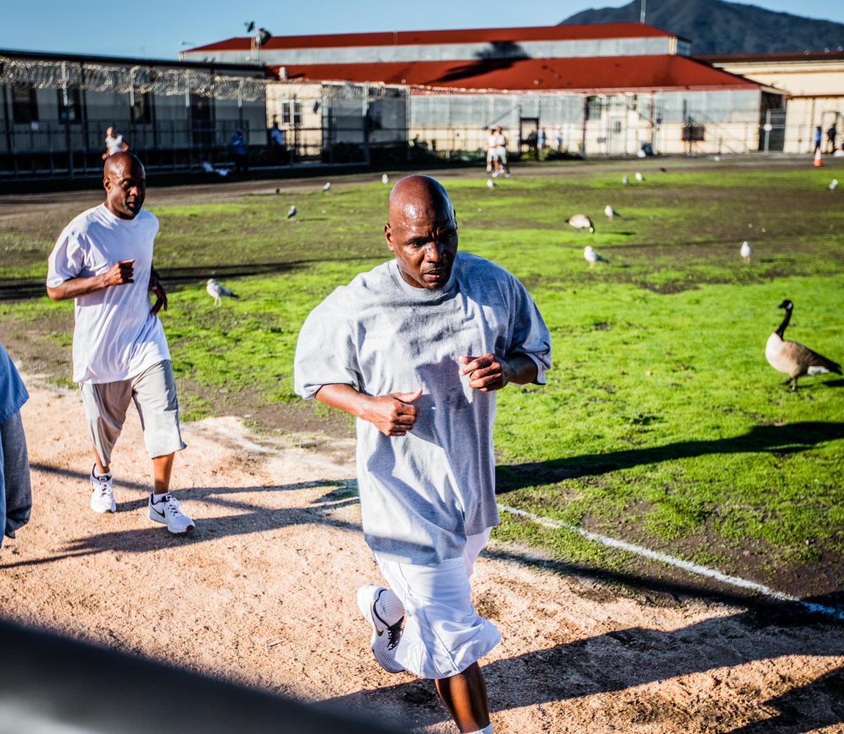 Steve Brooks takes part in a race that is held throughout the San Quentin grounds. 