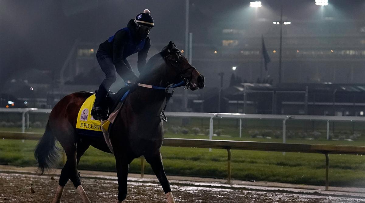 Kentucky Derby entrant Epicenter works out at Churchill Downs on Friday, May 6, 2022, in Louisville, Ky. The race scheduled for Saturday, May 7.