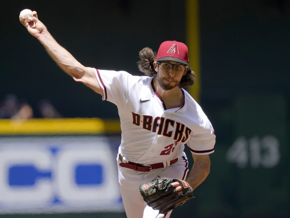 Arizona Diamondbacks starting pitcher Zac Gallen (23) throws against the Los Angeles Dodgers during the first inning of a baseball game, Wednesday, April 27, 2022, in Phoenix.