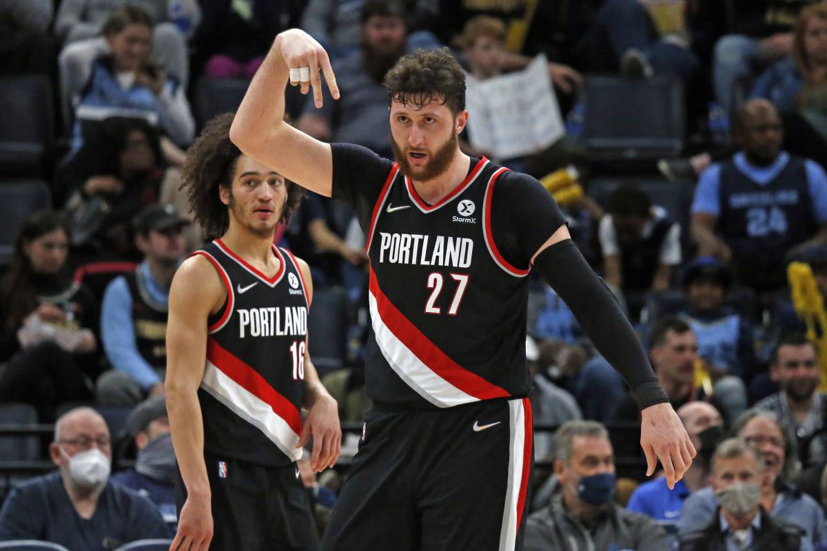 Portland Trail Blazers center Jusuf Nurkic (27) reacts after a basket during the second half against the Memphis Grizzles at FedExForum.