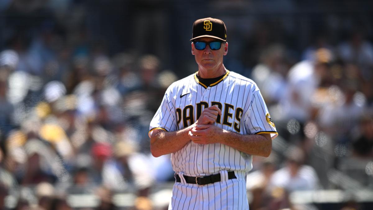 Apr 20, 2022; San Diego, California, USA; San Diego Padres manager Bob Melvin looks on during the fifth inning against the Cincinnati Reds at Petco Park.