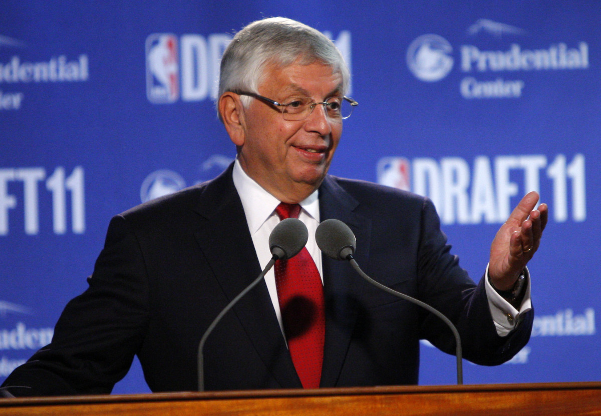 NBA commissioner David Stern speaks during a league announcement that 2011 NBA Draft will be held at the Prudential Center.