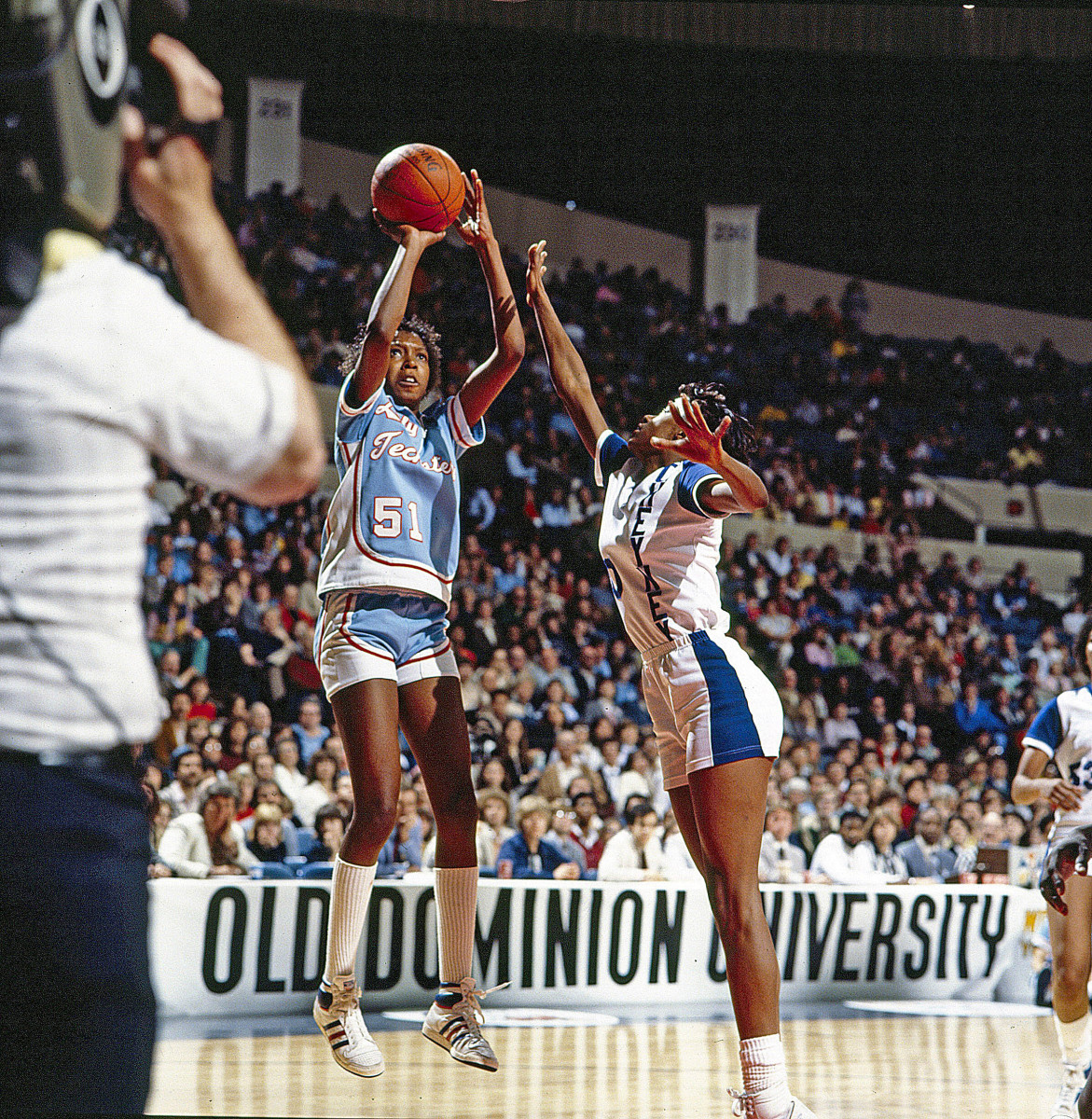 Janice Lawrence led the Lady Techsters in scoring during the first NCAA women’s basketball tournament in 1982. 