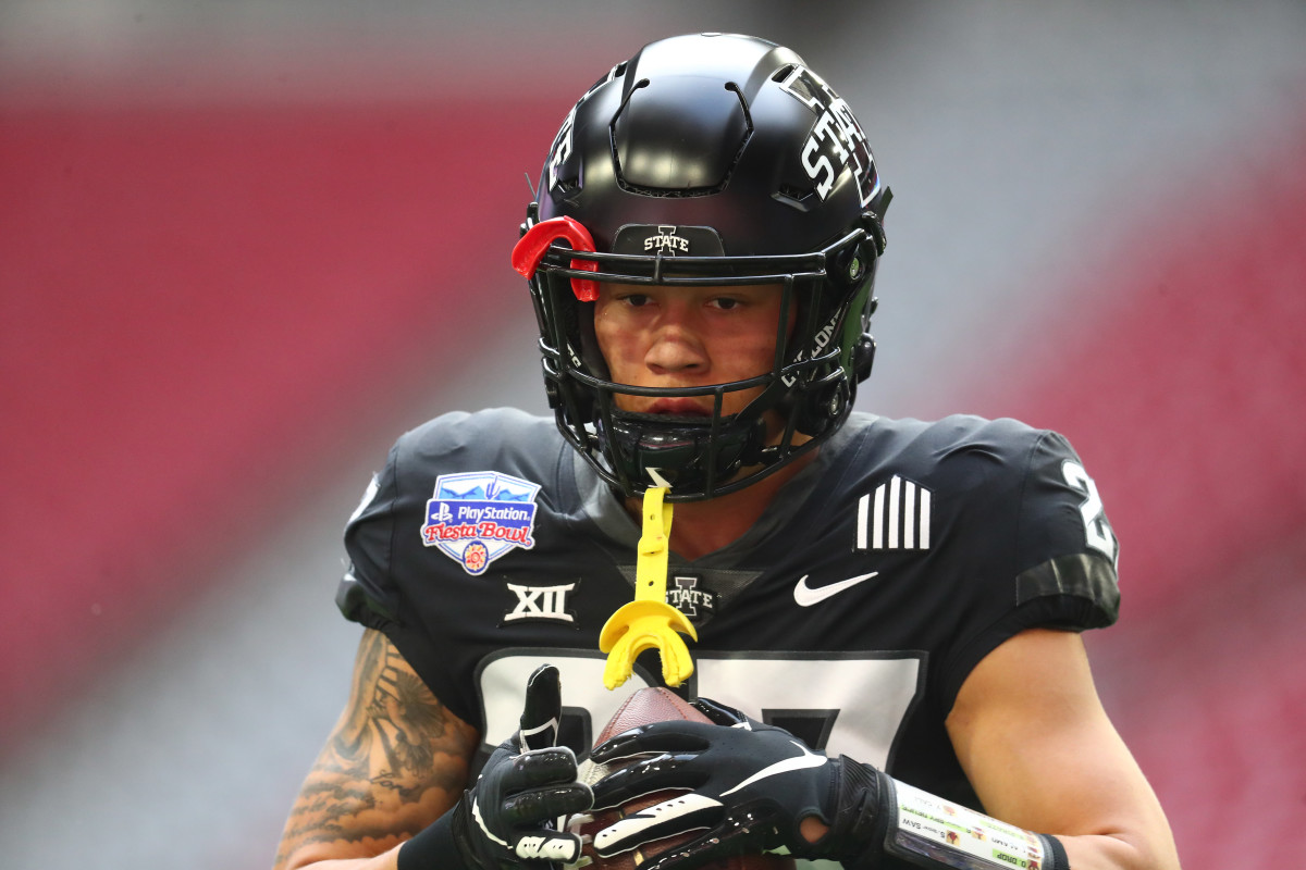 Jan 2, 2021; Glendale, AZ, USA; Iowa State Cyclones defensive back Craig McDonald (27) against the Oregon Ducks in the Fiesta Bowl at State Farm Stadium. Mandatory Credit: Mark J. Rebilas-USA TODAY Sports