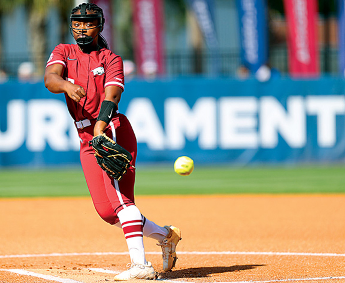SEC Pitcher of the Year throws a 2-hit shutout of the Missouri Tigers in the SEC Tournament Championship game at the University of Florida. Delce pitch the final two games of the tournament, while last year's SEC Pitcher of the Year, Mary Haff, got the win in the Razorbacks' first game.