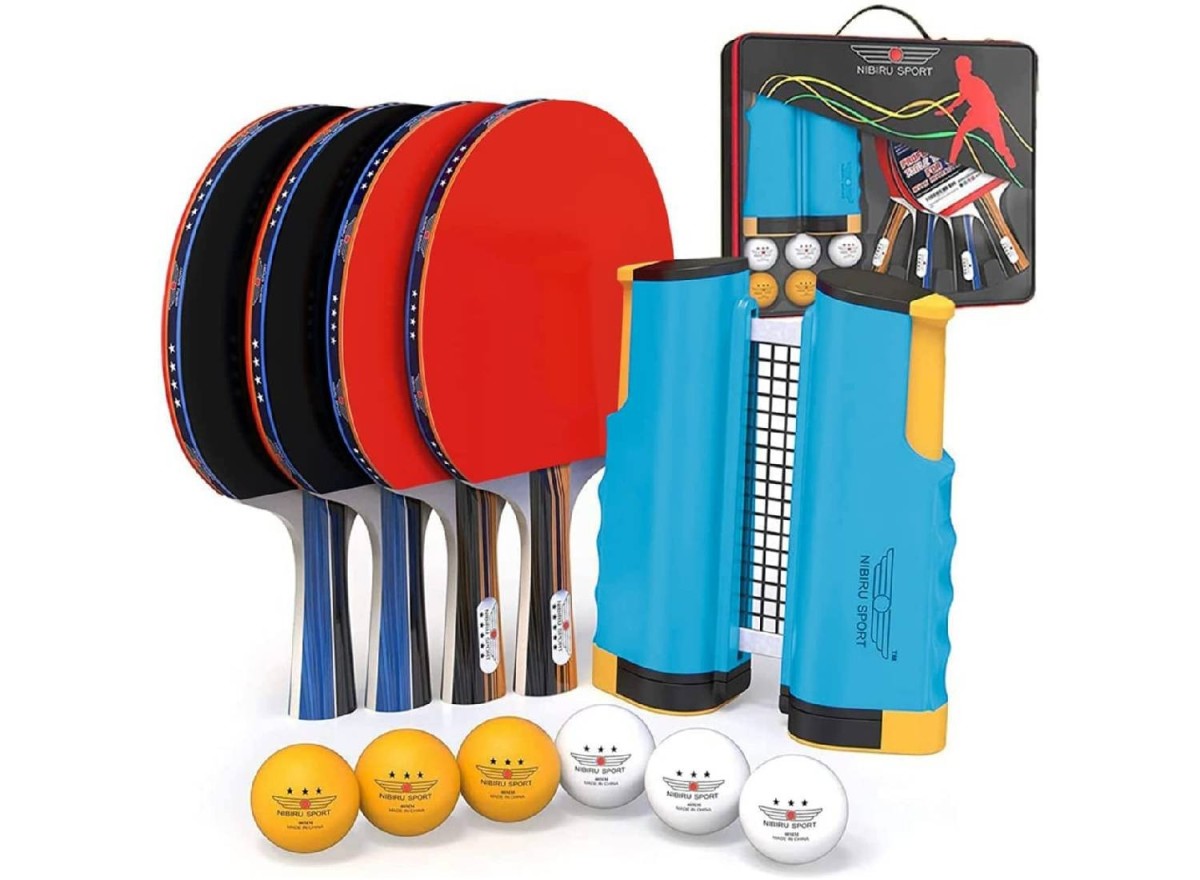 Ping Pong Paddle Set with Retractable Table Tennis Net 4 Professional Paddles 