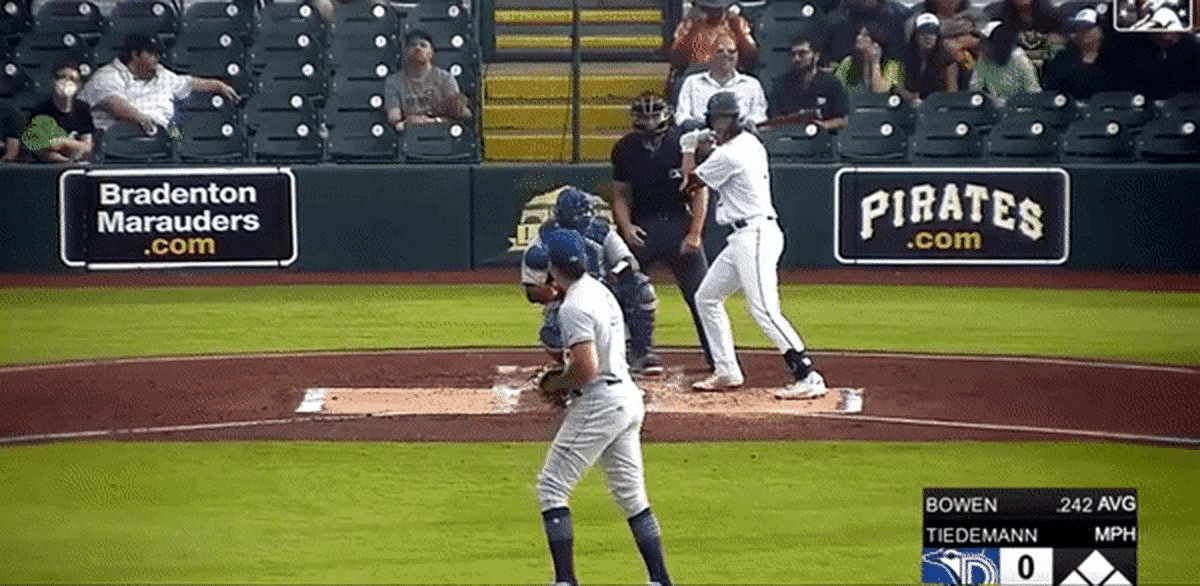 Tiedemann strikes out a Bradenton batter with a slider