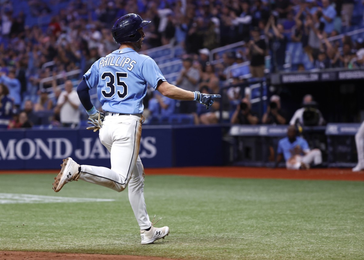 Tampa Bay outfielder Brett Phillips dashes home during his home run on Monday night. (USA TODAY Sports)