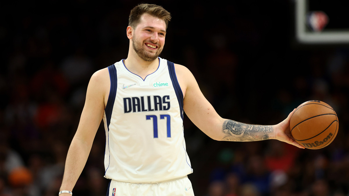 Dallas Mavericks guard Luka Doncic (77) reacts against the Phoenix Suns in game seven of the second round for the 2022 NBA playoffs.