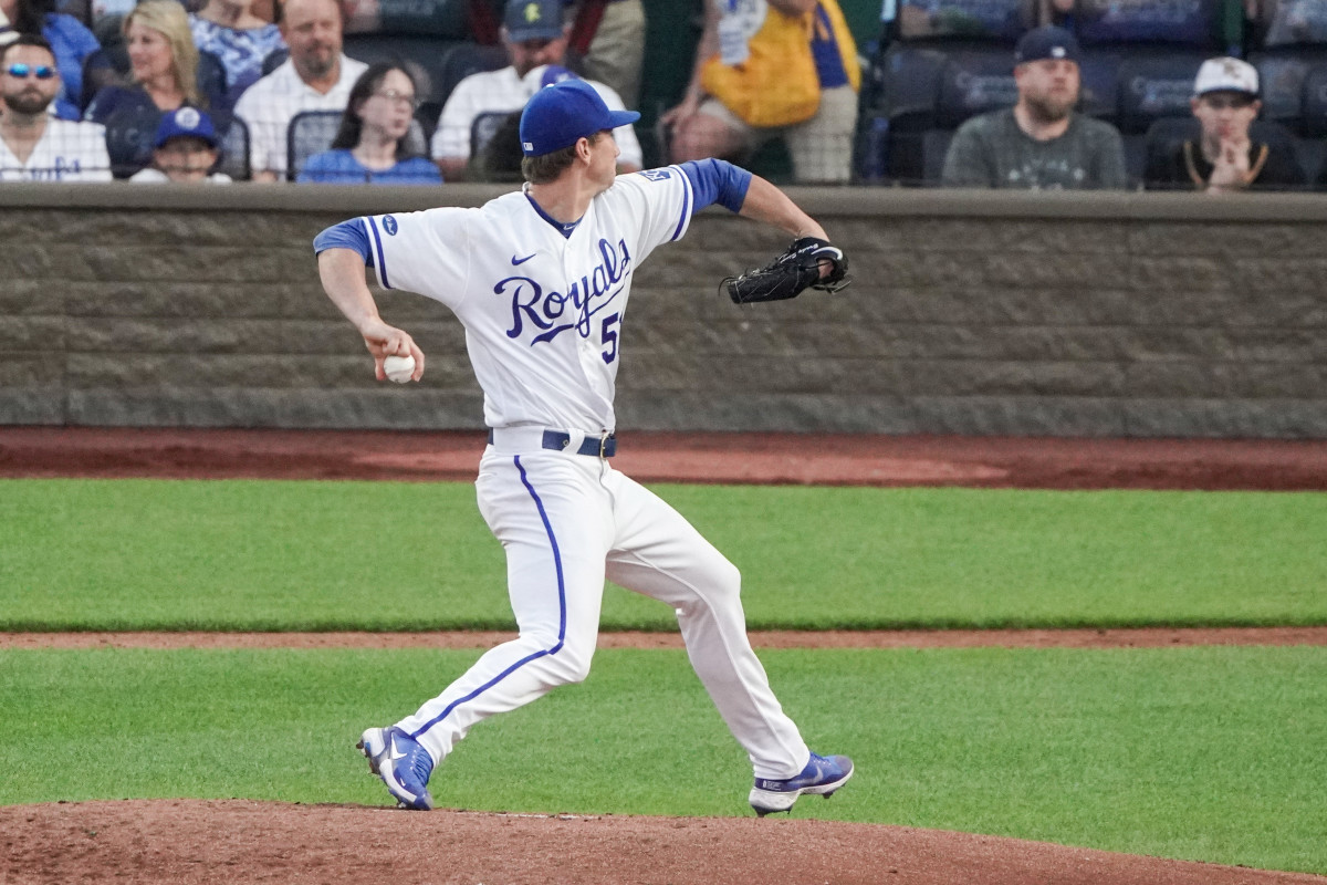 May 17, 2022; Kansas City, Missouri, USA; Kansas City Royals starting pitcher Brady Singer (51) delivers a pitch against the Chicago White Sox in the sixth inning at Kauffman Stadium. Mandatory Credit: Denny Medley-USA TODAY Sports
