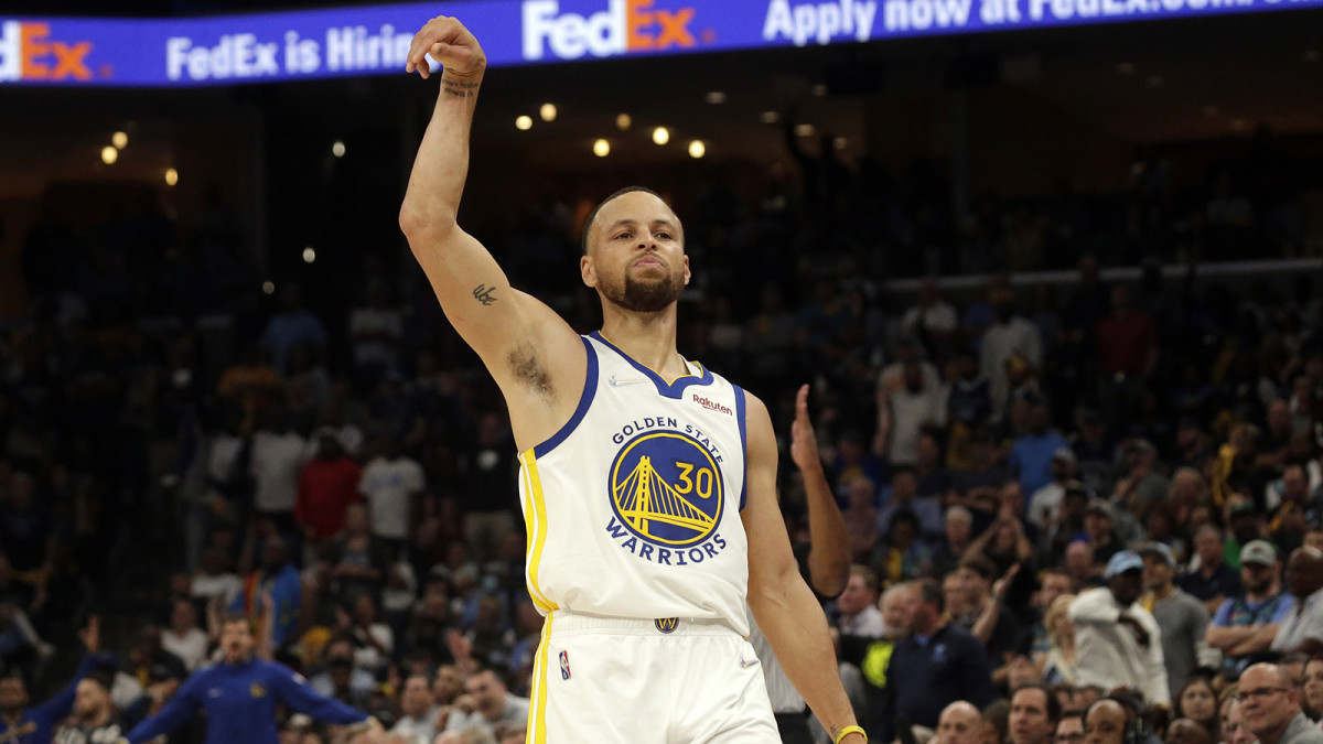 Golden State Warriors guard Stephen Curry (30) reacts after making a three point basket during the second half in game two of the second round for the 2022 NBA playoffs against the Memphis Grizzlies.