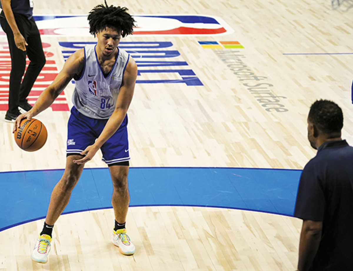 Jaylin Williams participates in the 2022 NBA Draft Combine at Wintrust Arena.