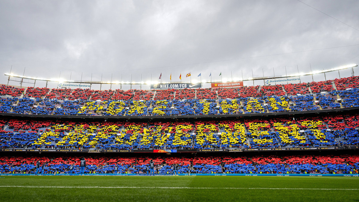 Barcelona fans tifo at a match vs. Real Madrid