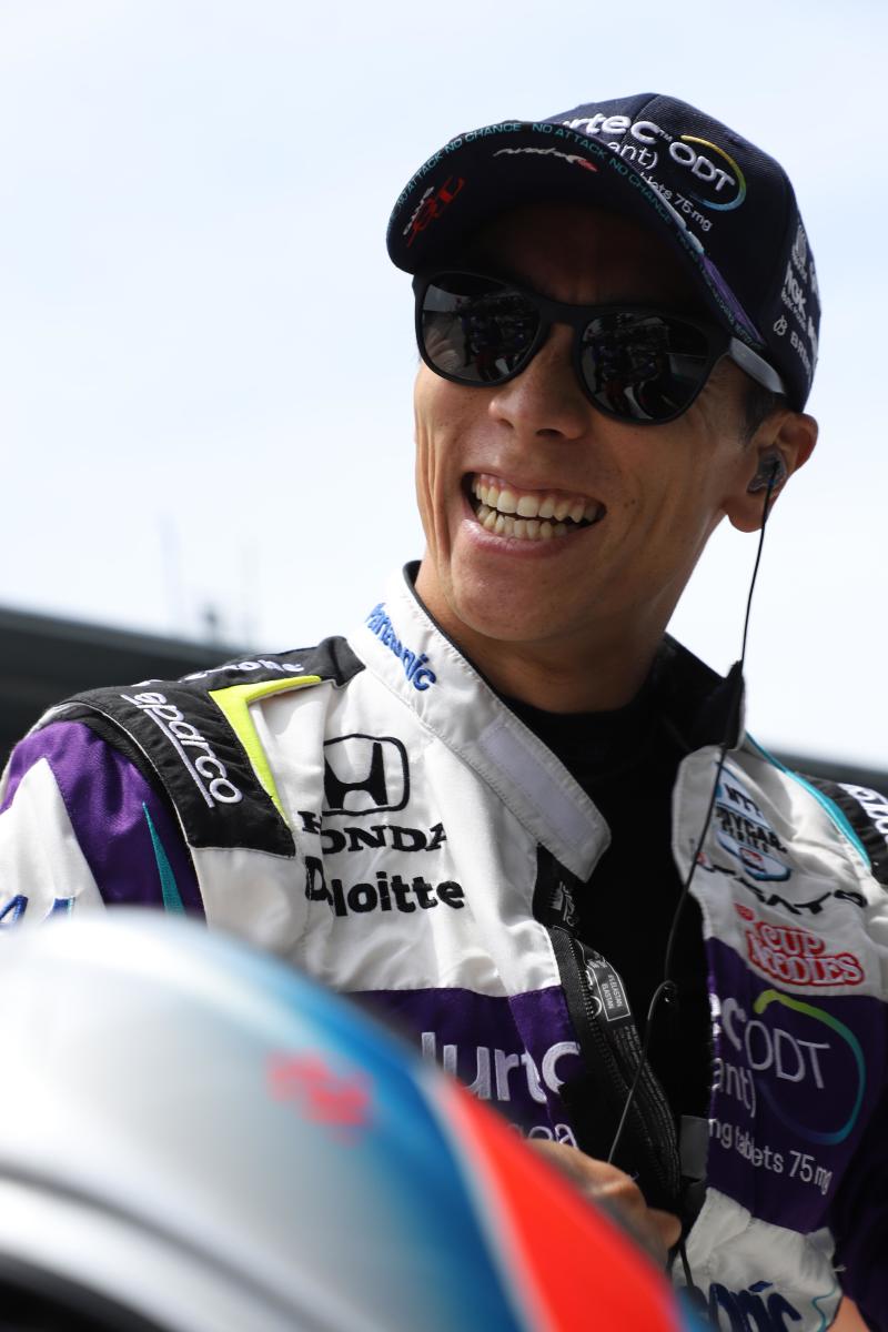Takuma Sato was all smiles for the second straight day after being fastest in Indy 500 practice on Thursday. Photo: IndyCar / Matt Fraver.