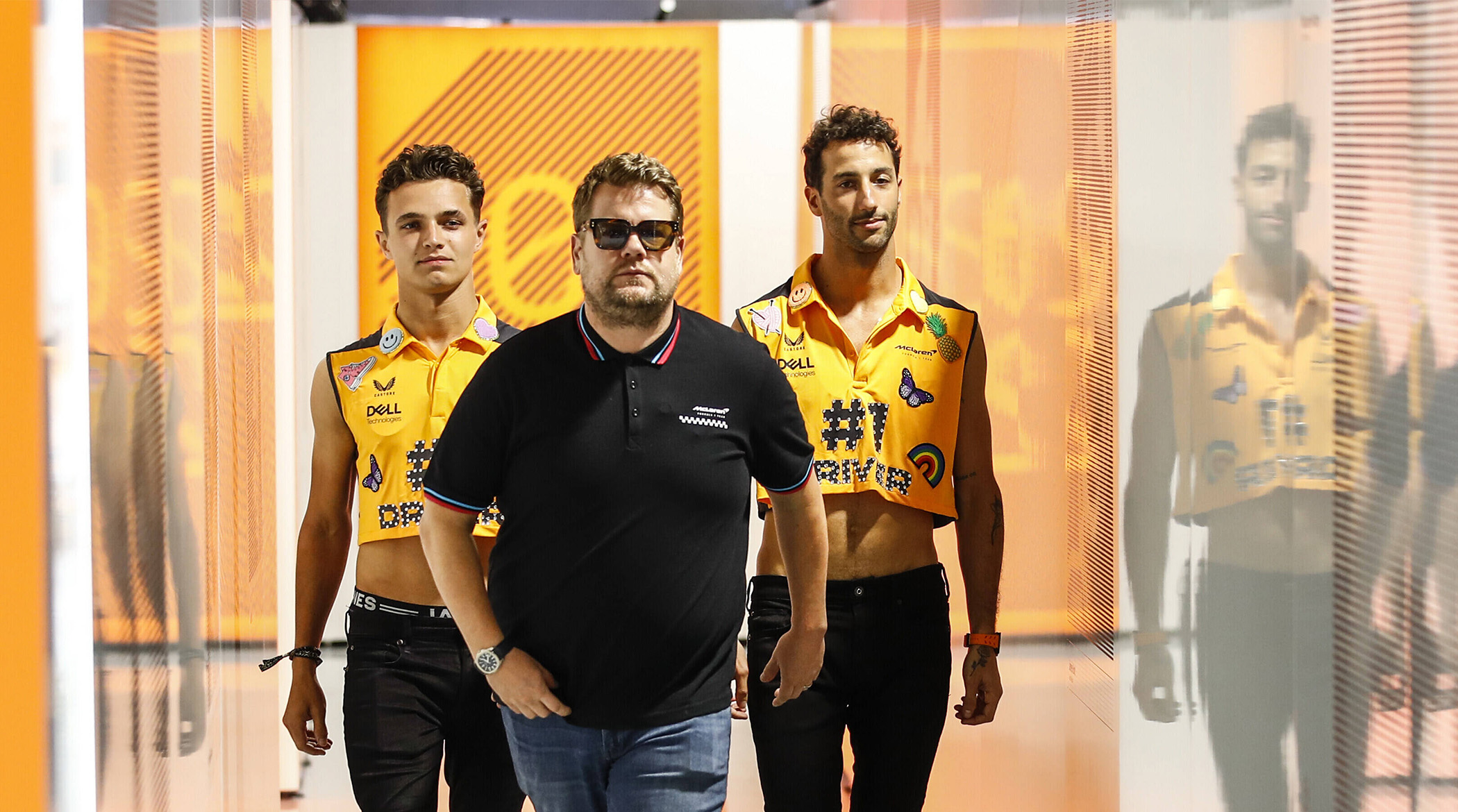 Lando Norris, James Corden Share a Moment on Miami Grand Prix Track