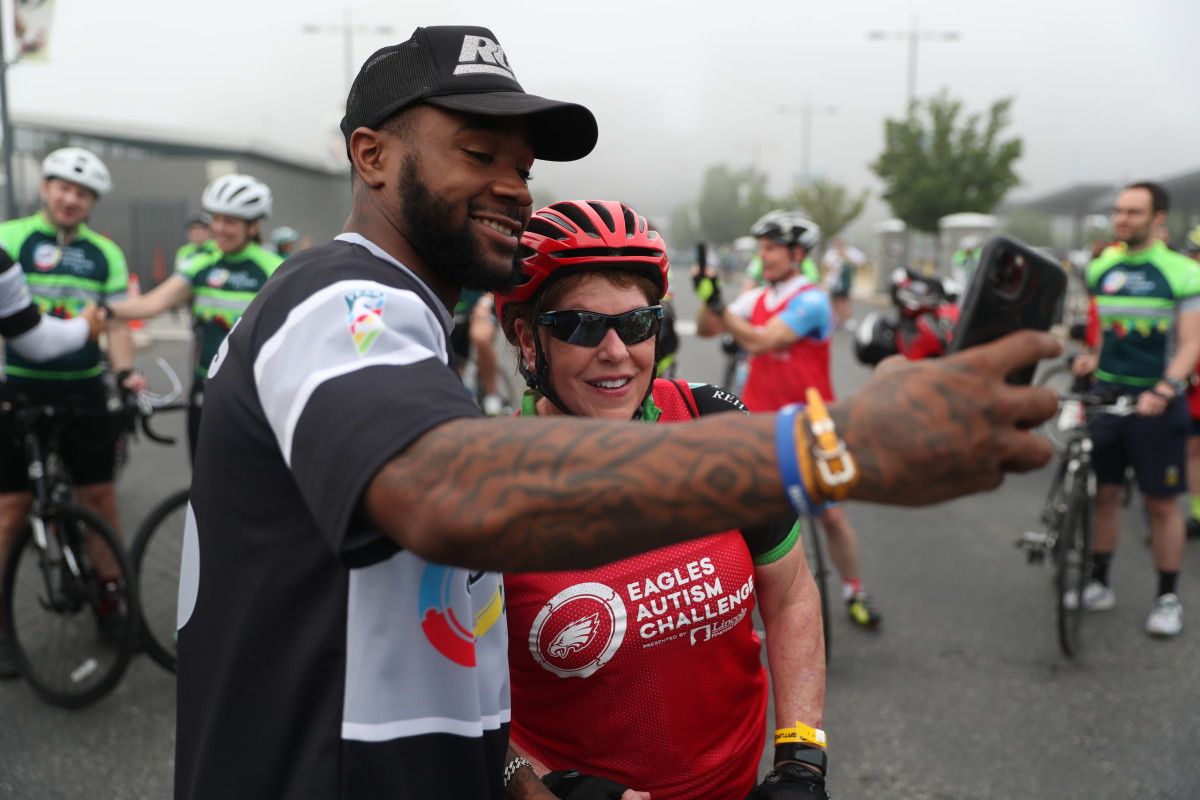 Miles Sanders participates in the Eagles Autism Challenge on May 21, 2022
