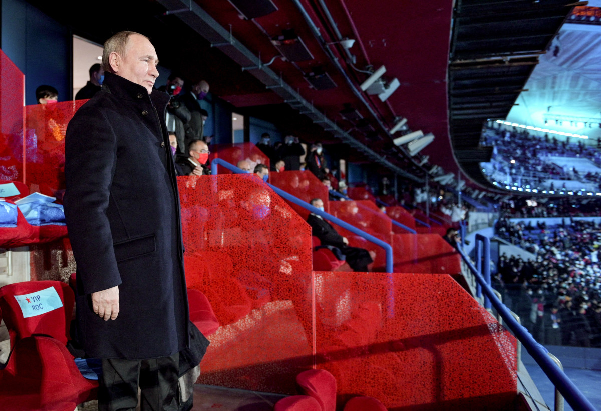 Putin (here in Beijing, in February) has made sports a symbol of country more than the individual—and a powerful propaganda tool.