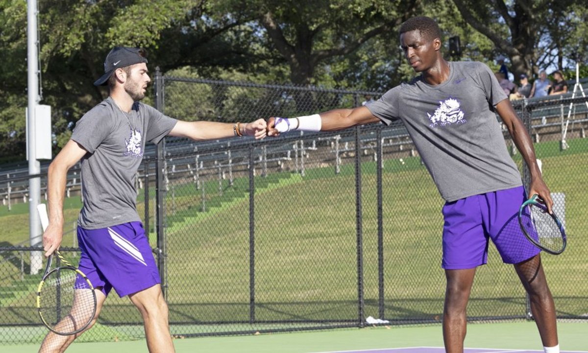 Jake Fearnley and Luc Fomba of TCU men's tennis. The duo was the No. 1 doubles pairing in the nation at the NCAA Individual Doubles Tournament.