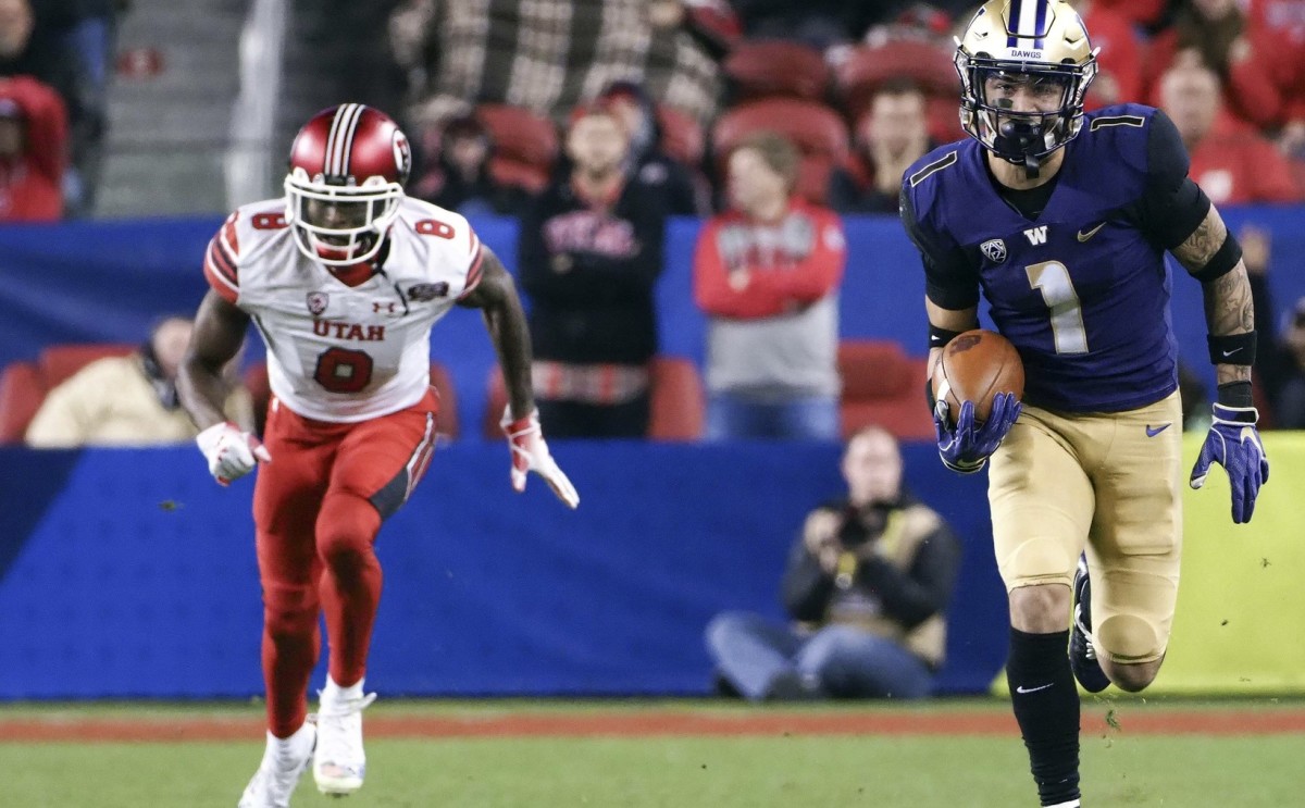 Byron Murphy scores on a 66-yard interception return against Utah in the 2018 Pac-12 title game.