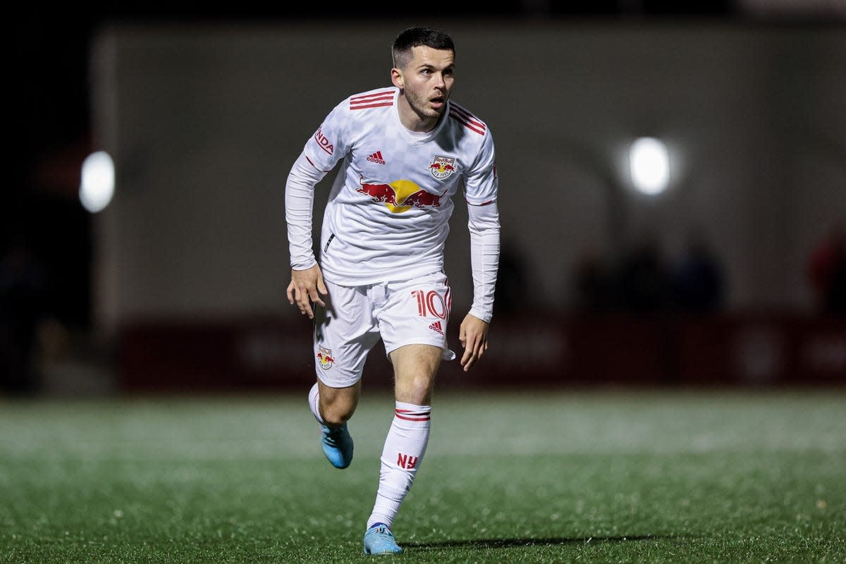 May 25, 2022; Montclair, New Jersey, USA; New York Red Bulls midfielder Lewis Morgan (10) in action against Charlotte FC during the second half at Montclair State University Soccer Park. Mandatory Credit: Vincent Carchietta-USA TODAY Sports