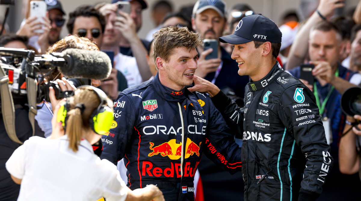 Max Verstappen and George Russell after Spanish Grand Prix 2022