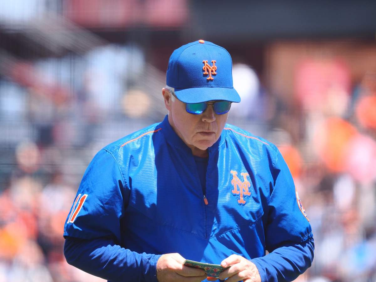 May 25, 2022; San Francisco, California, USA; New York Mets manager Buck Showalter (11) returns to the dugout after replacing the pitcher during the second inning against the San Francisco Giants at Oracle Park.