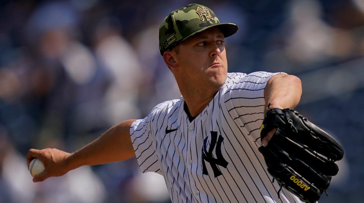 New York Yankees starting pitcher Jameson Taillon (50) throws in the first inning of a baseball game against the Chicago White Sox, Sunday, May 22, 2022, in New York.