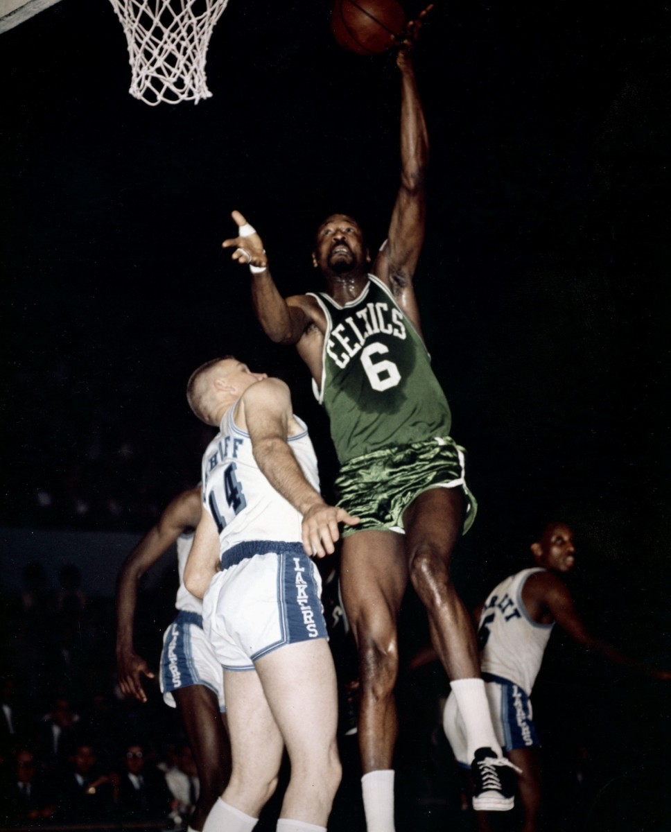 Darrall Imhoff cannot stop Celtics legend Bill Russell