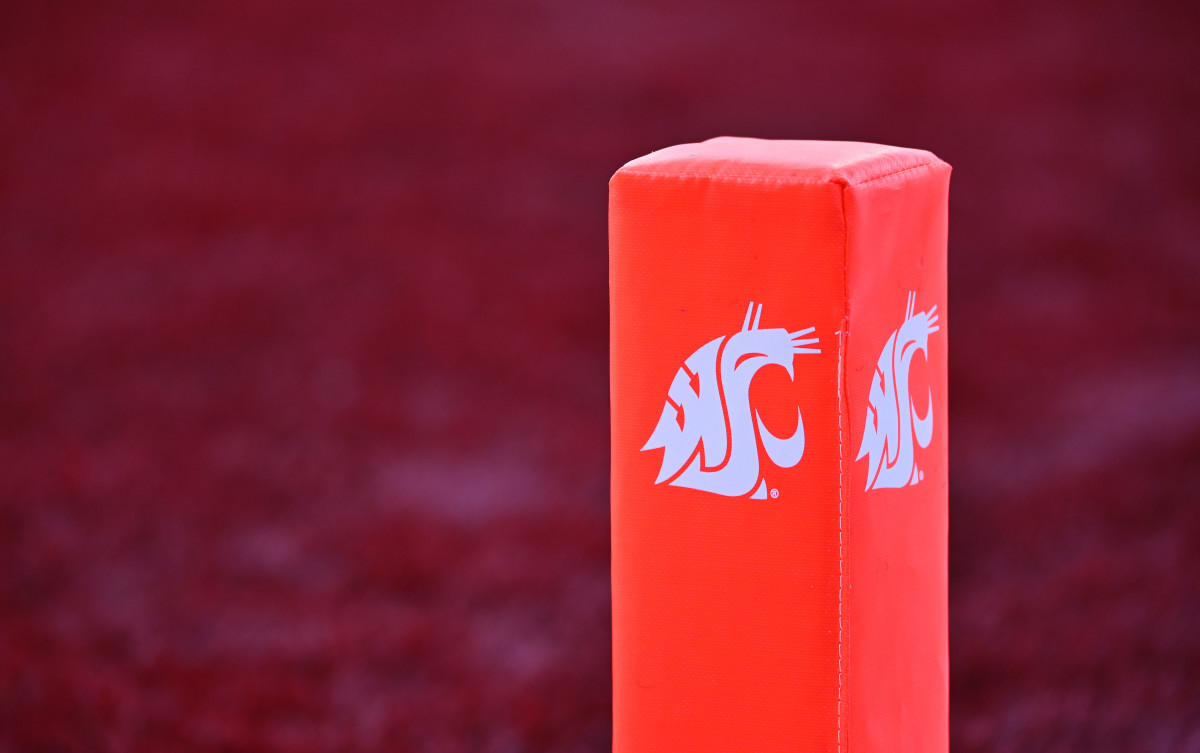 Washington State Cougars logo on a pylon during a football game against the Oregon State Beavers in the second half at Gesa Field at Martin Stadium.