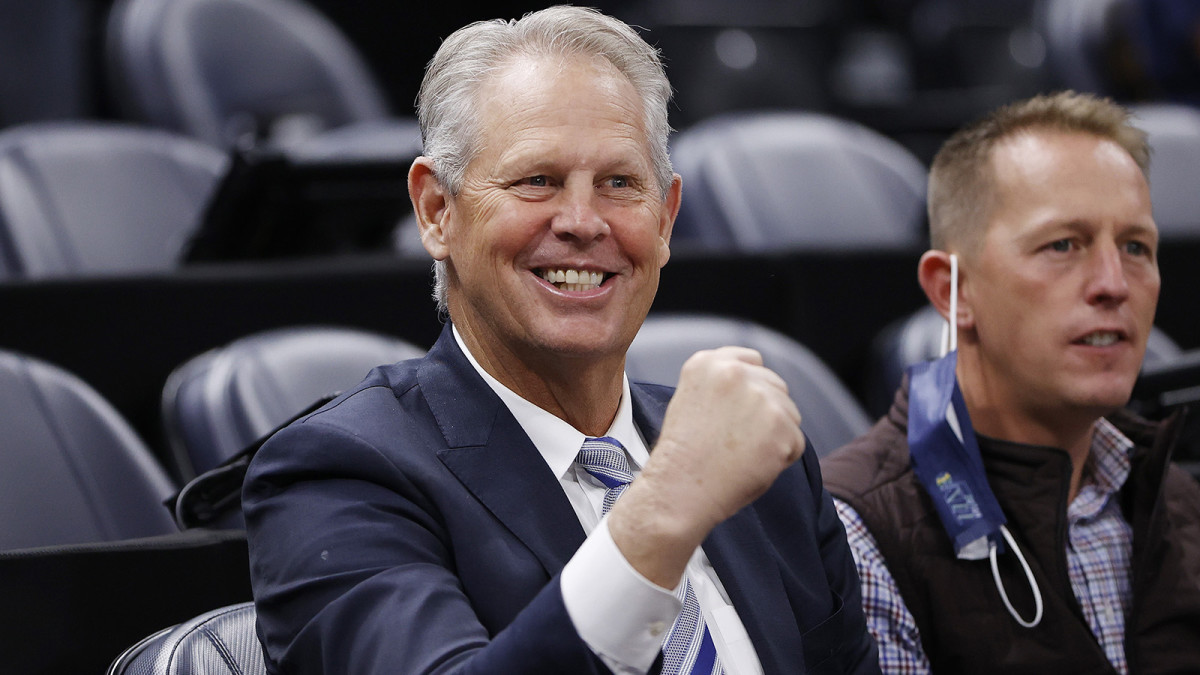 Danny Ainge watches pregame activities after he was Appointed Alternate Governor and CEO of Utah Jazz Basketball.
