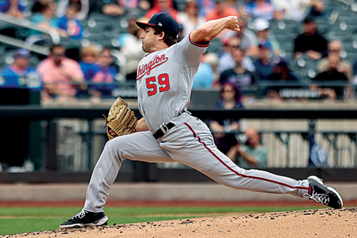 Washington Nationals starting pitcher Evan Lee (59) throws a pitch against the New York Mets during the first inning at Citi Field.