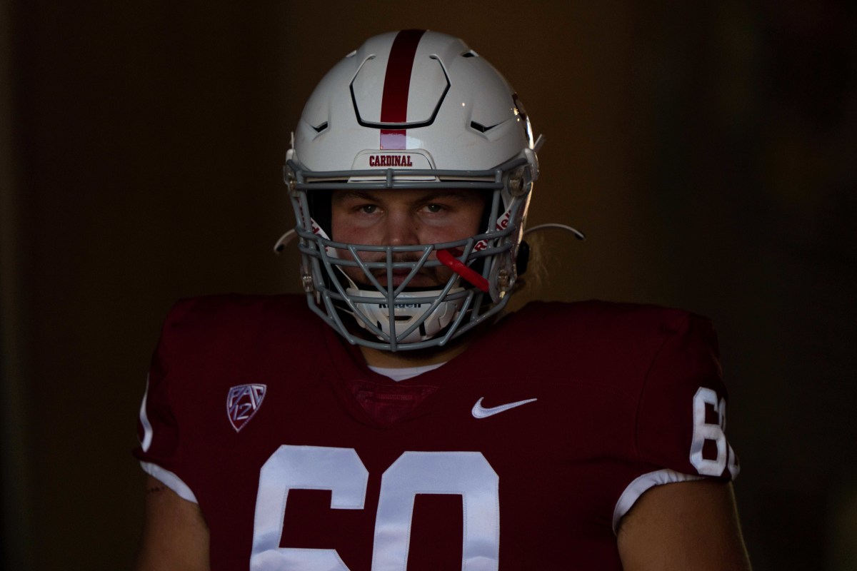 Stanford Cardinal center Drake Nugent (60) before the game against the Oregon Ducks at Stanford Stadium