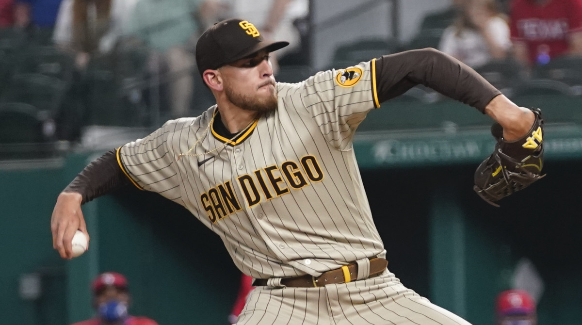 Joe Musgrove tosses a pitch against the Rangers during his no-hitter.