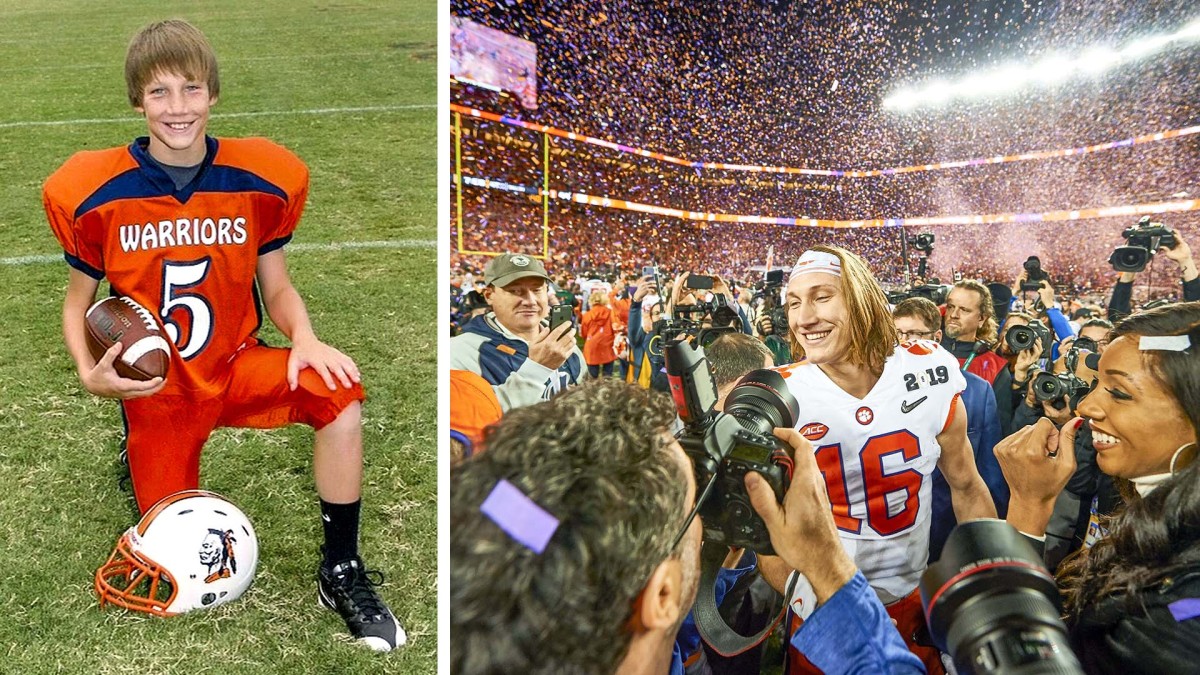 Trevor Lawrence as a youth football player, and after winning the national title game in 2019