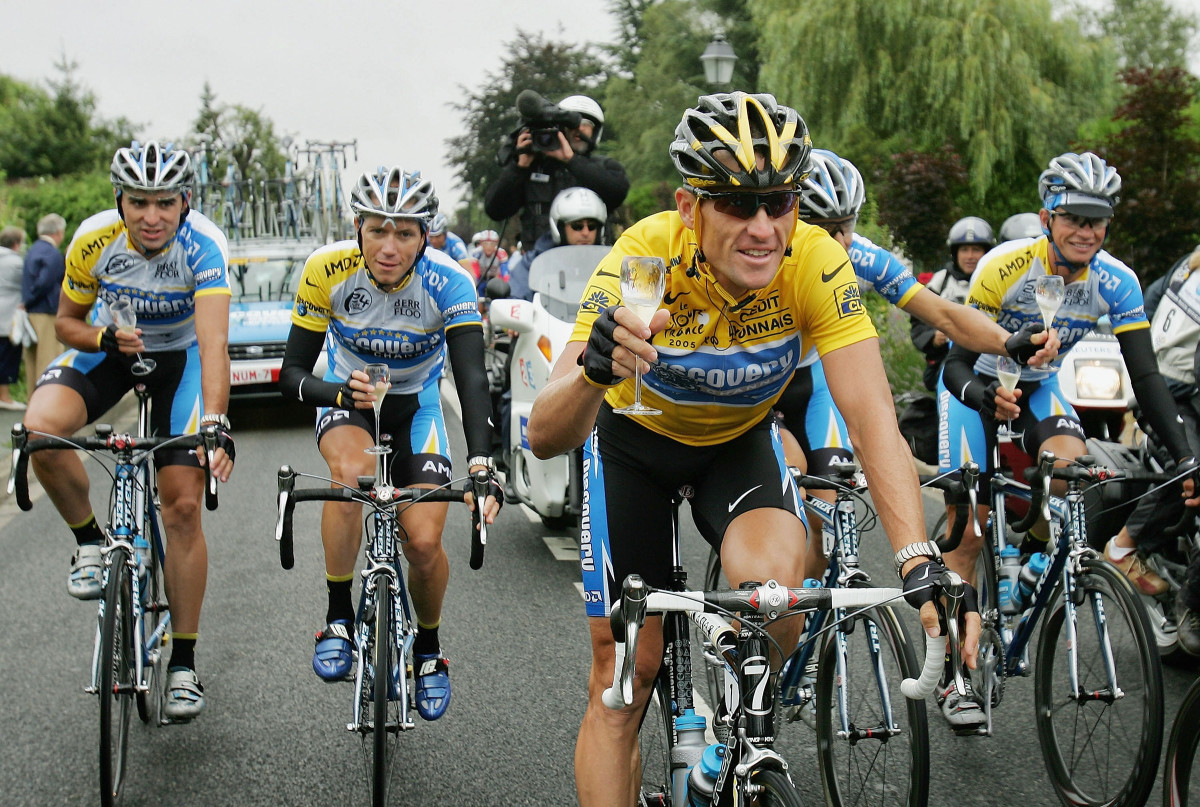 Lance Armstrong, riding to his seventh straight Tour de France "victory," in 2005. 
