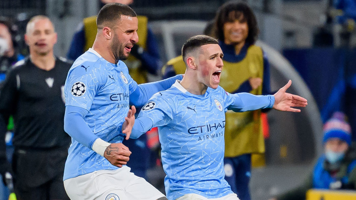 Man City's Phil Foden scores in the Champions League