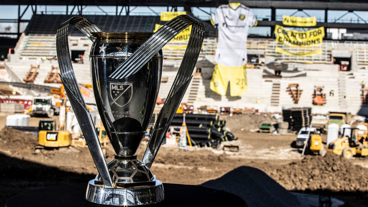 The Columbus Crew's MLS Cup trophy and new stadium