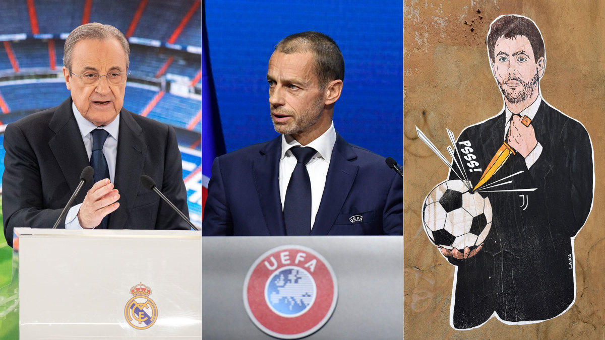 Real Madrid's Florentino Perez, UEFA's Aleksander Ceferin and Juventus's Andrea Agnelli
