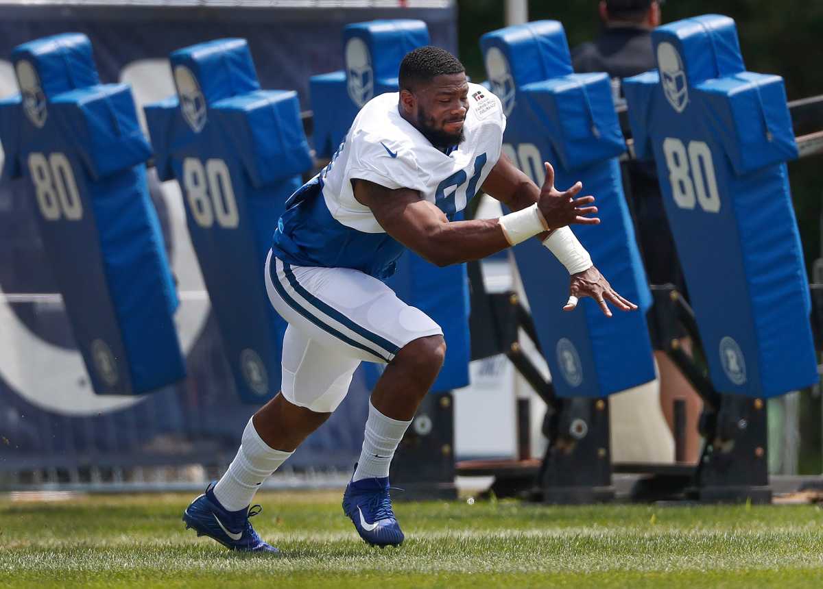 Indianapolis Colts defensive end Gerri Green (91) during day 4 of the Colts preseason training camp practice at Grand Park in Westfield on Sunday, July 28, 2019. Colts Preseason Training Camp