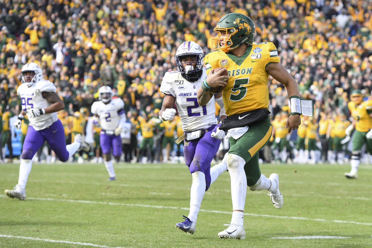 Trey Lance outruns a defender downfield against James Madison in 2019