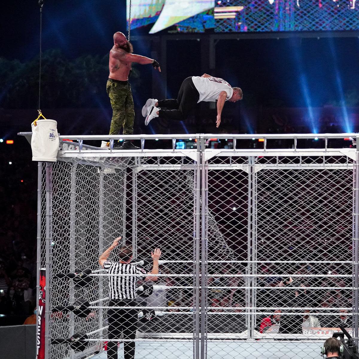 Braun Strowman throws Shane McMahon from the top of a steel cage