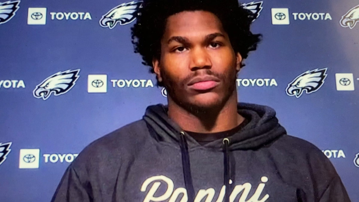 Kerryon Johnson meets with the media after being claimed by the Eagles