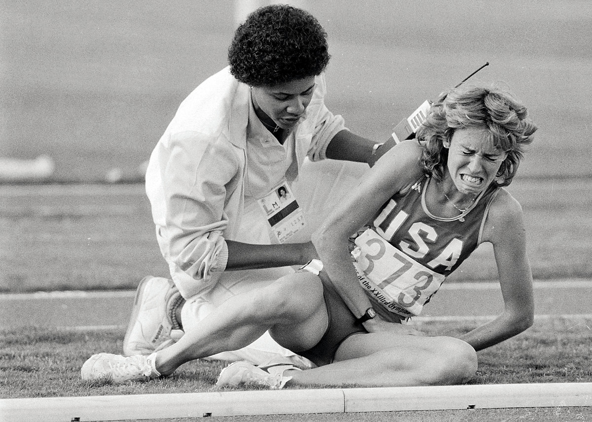 The L.A. Games were a showcase for women. Retton (top) and Miller (middle) felt the joy of victory; for Decker, it was the agony of tripped feet.